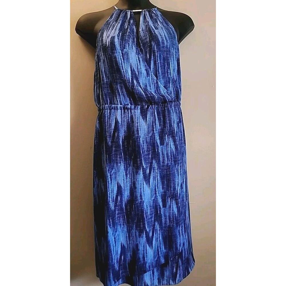 Michael Kors Blue Abstract Ikat Halter Wrap Midi Dress Size‎ 10 NEW